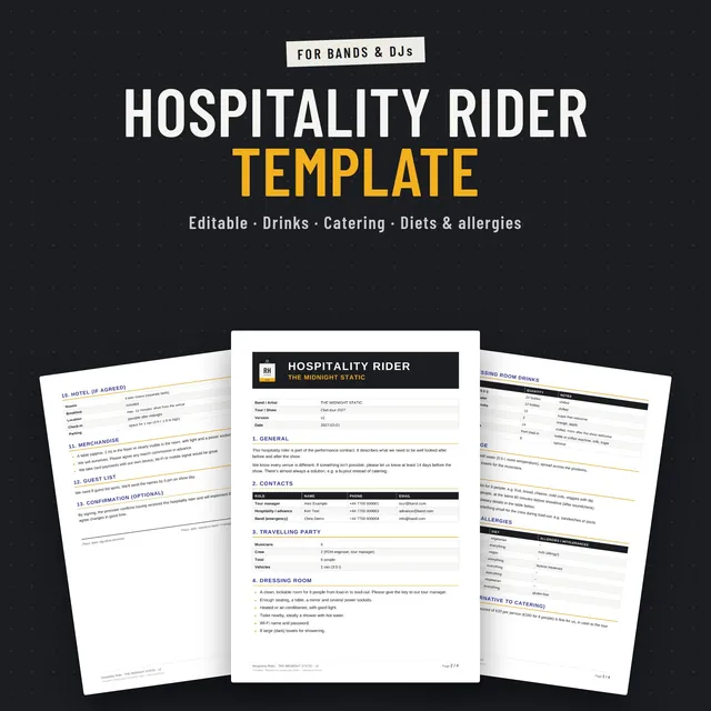 Hospitality Rider: template by Riderhouse