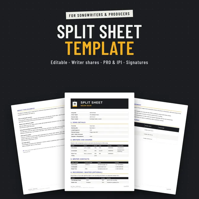 Split Sheet: template by Riderhouse