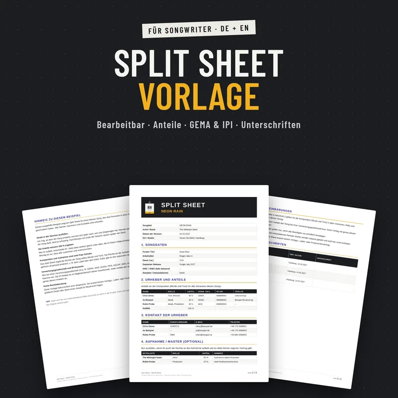Split Sheet Vorlage für Songwriter und Produzenten von Riderhouse